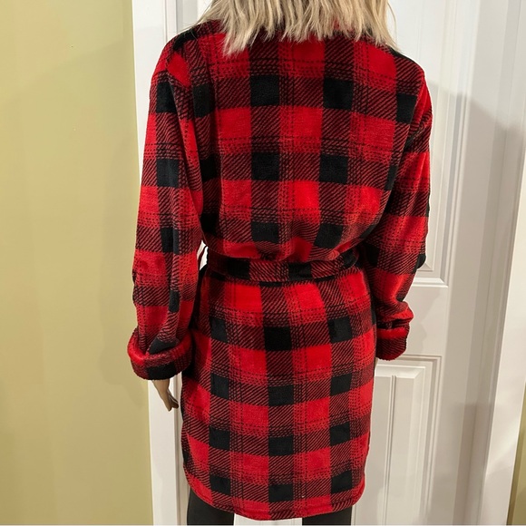 La Senza Buffalo Plaid Red And Black Plush Robe Size L/XL - Picture 3 of 10